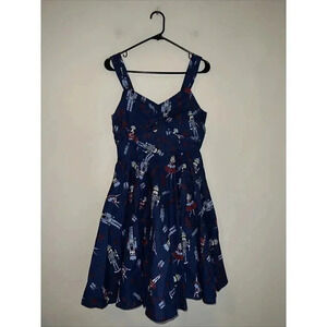 Modcloth Retro Nutcracker Dress Navy Blue Sleeveless "Pin Up" Pockets Small